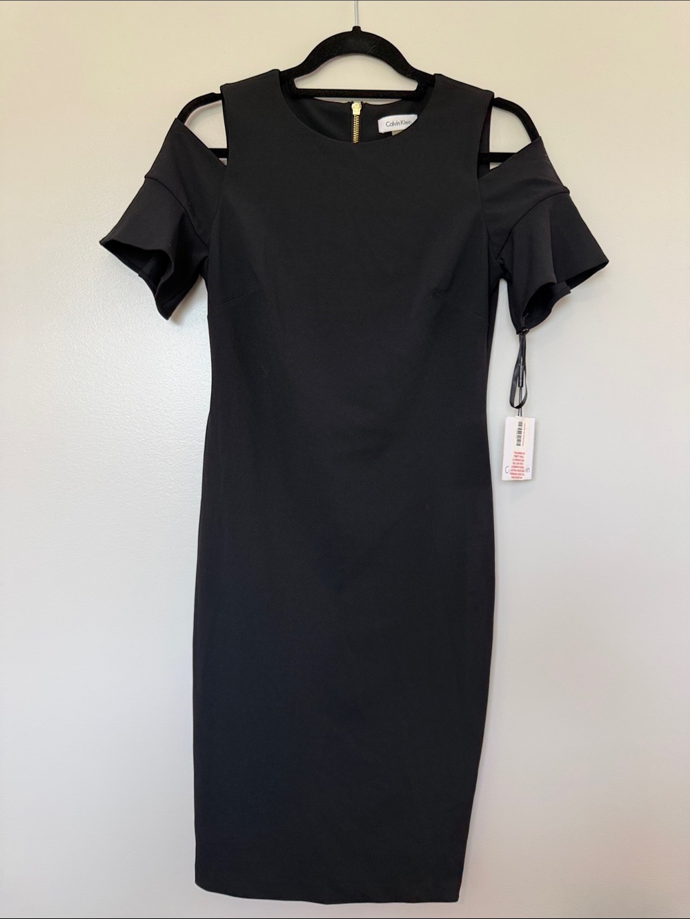Calvin Klein Black Cold-Shoulder Midi Sheath Dress